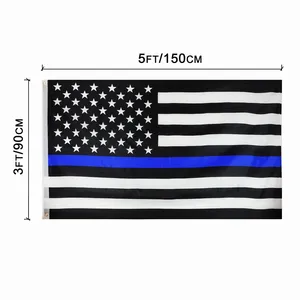 סיטונאי באיכות גבוהה משי מסך הדפסה משלוח בארה"ב משטרת דגל 100% פוליאסטר חיצוני מעופף 3 * 5FT דק כחול קו אמריקאי דגל