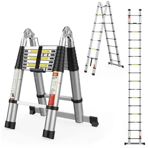 Venda quente 2.5 + 2.5M Escada Telescópica Uso Doméstico Escada Dobrável Multi-Purpose Dobrável Uma Escada Do Quadro para O Trabalho Ao Ar Livre