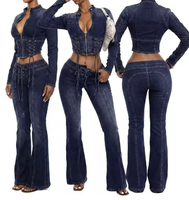 Ensemble 2 pièces prêt à expédier 2026 : Veste en jean et pantalon à manches longues pour femme (tailles S-2XL)