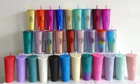 Gobelet à eau en plastique moderne le plus populaire, 16 oz, 22 oz, 24 oz, sans BPA, double paroi, verres, gobelet à durian avec paille pour le camping