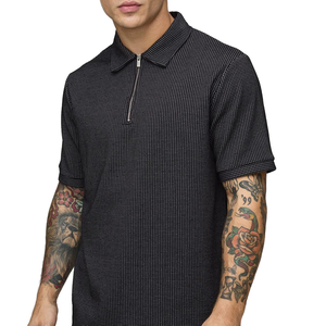 Chemise personnalisée pour homme en piqué de coton tissé uni, col zippé, anti-plis, manches courtes, coupe ajustée - Product Image 1