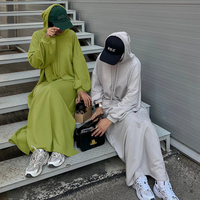 Robes décontractées pour femmes musulmanes, couleur unie, robe sweat à capuche, abaya, sweat à capuche en tricot avec poches, caftan marocain, robe islamique, Ramadan