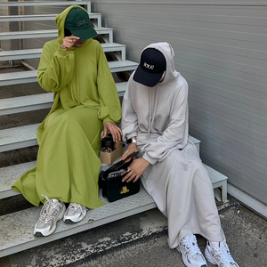 Vestidos musulmanes informales para mujer, <span class=keywords><strong>Sudadera</strong></span> con capucha de Color sólido, vestido Abaya, sudaderas con capucha de bolsillo de punto, bata de caftán marroquí, Ramadán Islámico - Product Image 6
