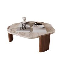 Table basse KENVY moderne pour salon, en travertin durable, avec cadre en marbre et panneau en bois de style pierre naturelle, pour la décoration intérieure