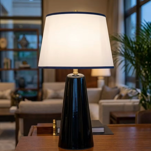 Black Tapered Base Plug in Restaurant Table <b>Lamp</b> Dining Table <b>Lamp</b> Wedding Table <b>Lamp</b> with Fabric Shade for Hotel - Product Image 1