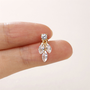 Barre de piercing à dos plat 1.2x6mm simple en argent sterling 925, avec pampille géométrique et zircon, boucle d'oreille à visser, bijou - Product Image 2