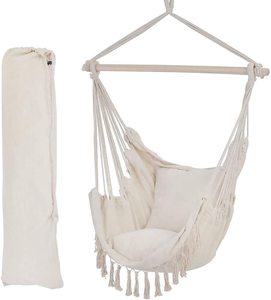 Chaise <span class=keywords><strong>hamac</strong></span> suspendue GodsWord en toile de coton de qualité, avec 2 coussins, pour intérieur et extérieur – Grande taille, Offre Spéciale - Product Image 1