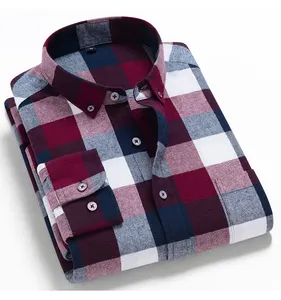 OEM/ODM camisas para hombres Mens big woolen flannel plaid wholesale autumn and winter straight fit fashion street shirts