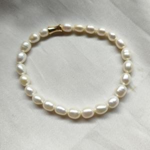 High Quality 5-6MM Freshwater Rice-Shaped Seedless <b>Pearl</b> <b>Bracelet</b> with Diamond <b>Gold</b> and Elastic Leather Waist Glossy Clean - Product Image 4