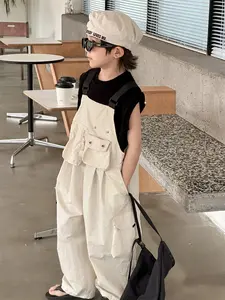 2024 New Arrival Korean Design Child Kids Boy Suspender Pants Infant Toddler Girls Cargo Pant Casual Clothing 4191