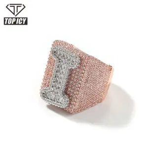 Hip Hop Two Tone Square Custom Rings Diamond Jewelry for Men Gold Plated Rose Gold Customized Letter Number Rings