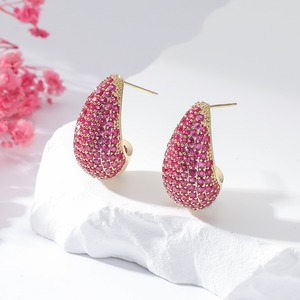 Fashion Teardrop Stud Earrings Micro Pave Zirconia <b>Pink</b> Sky Blue Navy Green Women's Jewelry Gift Spring 2024 Yiwu - Product Image 4