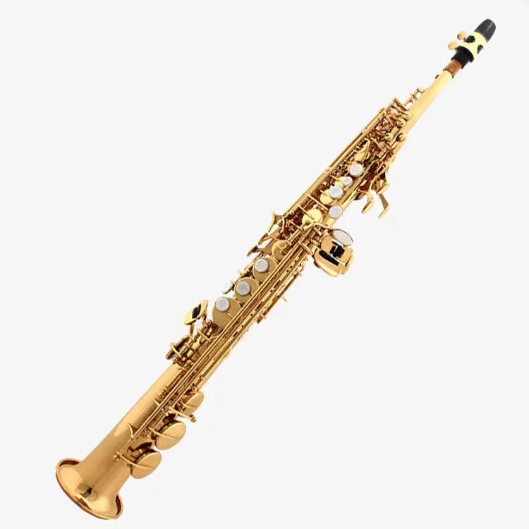 Grosir saksofon Soprano lengkung datar B lurus pernis kuningan profesional