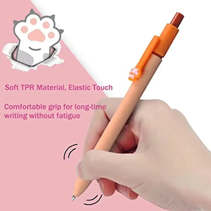 HUA Lot de 5 stylos gel à pression motif patte de <span class=keywords><strong>chat</strong></span> mignons, encre gel noire 0,5 mm, en plastique, pour les amoureux des chats, papeterie Kawaii, fournitures scolaires et de bureau, qualité supérieure - Product Image 2