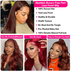 33 # parrucche <span class=keywords><strong>capelli</strong></span> umani indiani grezzi di colore rosso marrone di Auburn venditori Swiss HD 13x4 parrucca frontale in pizzo - Product Image 3