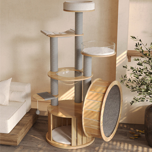 Torre de ejercicio y plataforma multinivel de lujo <span class=keywords><strong>para</strong></span> <span class=keywords><strong>gatos</strong></span>, con poste de sisal y madera maciza de caucho, <span class=keywords><strong>rueda</strong></span> de ejercicio y <span class=keywords><strong>caminadora</strong></span> <span class=keywords><strong>para</strong></span> <span class=keywords><strong>gatos</strong></span> - Product Image 4