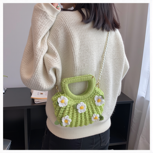 Perle Crossbody Poignée Anneau Mini Toto Rétro Floral Tissé À La Main Paille Sac <span class=keywords><strong>De</strong></span> Plage pour les Femmes - Product Image 1