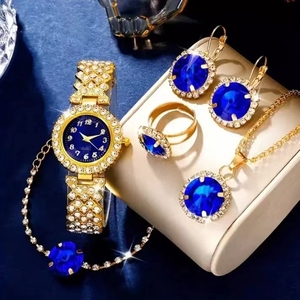 Ensemble de <span class=keywords><strong>bijoux</strong></span> tendance pour femmes avec collier en strass et montre à accents dorés, ensemble de montres à quartz avec pierres précieuses pour filles, pour femmes - Product Image 6
