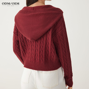 เสื้อโค้ทไหมพรมซิปแฟชั่นฤดูใบไม้ร่วง เสื้อคาร์ดิแกนไหมพรมถักแบบสั่งทำพิเศษสำหรับผู้หญิงมีฮู้ด - Product Image 2