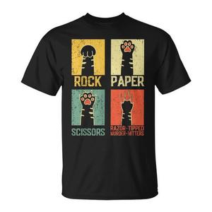 Camiseta Retro Rock Paper Scissors Paw Humor Cat Meme, unisex, talla para adultos S M L XL XXL - Product Image 1