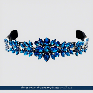 Frontlet de luxe en cuir à fermoir, orné de cristaux bleu saphir en grappe florale, pour étrier de cheval, vente en gros, fabricant d'équipement équestre - Product Image 1