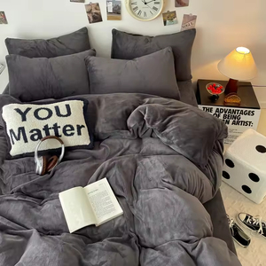 Set di Biancheria da Letto Invernale in Velluto di Latte Ispessito a Doppio Strato, Tipo Lenzuolo con Angoli, 3 o 4 Pezzi, <span class=keywords><strong>Copripiumino</strong></span> <span class=keywords><strong>Grigio</strong></span> di Alta Qualità - Product Image 5