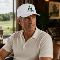 Gorra de golf de cuerda con visera curva, bordado Fairway House, bajo MOQ, muestreo rápido para tiendas profesionales de resorts con logotipo personalizado