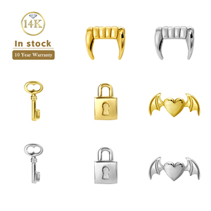 Lotus Wholesale 9K 14K 18K Solid Real Gold Key Lock <strong>Tooth</strong> Heart WingFine Earrings Necklace <strong>Charms</strong> Pendant Jewelry - Product Image 2