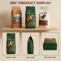 Bolsa de Café con Fondo Plano Negro Mate y Logotipo Personalizado al por Mayor para Granos de Café Tostado, 250g 500g 12oz, Bolsa de Empaque para Café