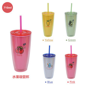 Fruit <b>Straw</b> <b>Cup</b> 710ml Double Wall Portable Travel Drink <b>Cup</b> With <b>Lid</b> <b>And</b> <b>Straw</b> - Product Image 1