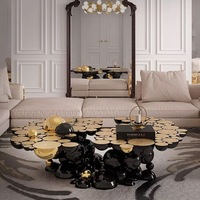 BOCADOLOBO Newton Table basse en métal extensible de luxe en acier inoxydable avec gravure régulière pour le salon de la maison