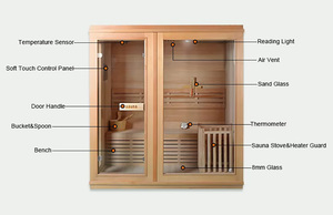 3人用ドライスチームキューブ屋内サウナ無垢材伝統的なサウナルームポーチ付き - Product Image 5