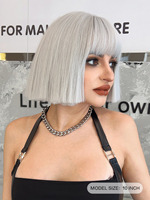 Cheveux synthétiques blanc court Bob perruque avec Bang pour les femmes Bob droite résistant à la chaleur platine perruque Cosplay fête Peluca 12 pouces