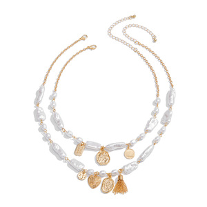 Collar con Colgante de Corazón de Bambú con Perlas de Imitación de Forma Irregular <span class=keywords><strong>y</strong></span> Grabado en Hierro, Estilo Barroco, para Mujer, Estilo Europeo <span class=keywords><strong>y</strong></span> Americano - Product Image 5