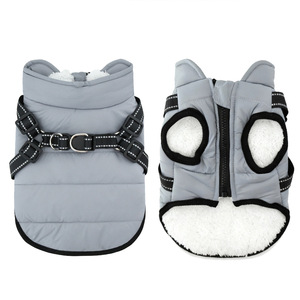 Gilet d'hiver chaud pour animaux de compagnie avec doublure en polaire, manteau gris clair pour chien avec fermeture éclair et harnais pour usage extérieur - Product Image 3