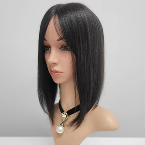 Perruque toupet à clipser en cheveux humains lisses mi-longs de 12 pouces, noir naturel brun, WIGTS, peignes intérieurs de qualité supérieure, résistante à la chaleur, livraison rapide - Product Image 1