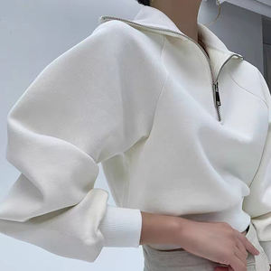 L230730 Custom Logo OEM Womens Causal Fashion Turn-Down Collar <strong>Hoodies</strong> Oversized Fleece Half Zip Pullover Sweatshirt for Women - Product Image 2