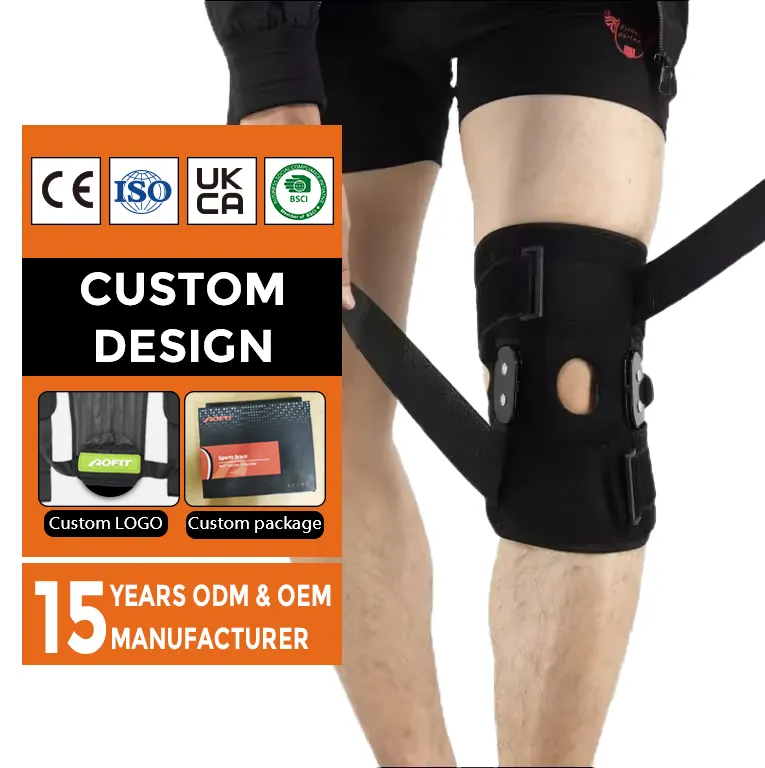 उच्च गुणवत्ता वाले हिंग वाले घुटने के ब्रेसिज़ ब्रेस सपोर्ट शॉर्ट एडजस्टेबल घुटने के जोड़ रक्षक का समर्थन करते हैं