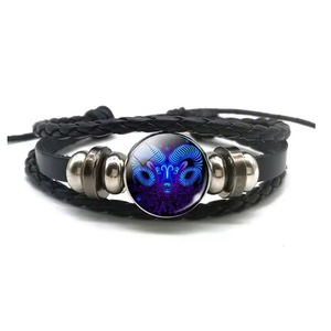 Bracelet avec pendentif des 12 signes du zodiaque, bracelet en cuir tissé à la main pour hommes et femmes - Product Image 6
