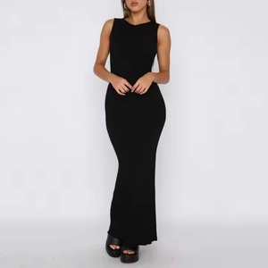 Vestido Maxi de Lino 100% sin Mangas con Acanalado y Aberturas, Estilo Bohemio Casual de Verano para Mujer, Elegante, de Color Liso con Retazos - Product Image 2