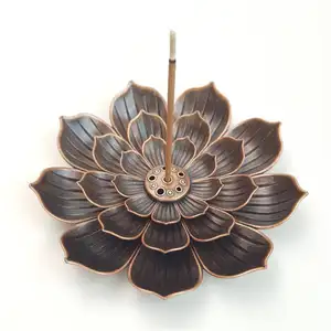 High Quality Portable Metal Silver Gold Scented Incense Sticks Burner Lotus Flower Standing Incense Stick Holder