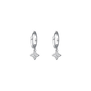 925 <strong>Sterling</strong> <strong>Silver</strong> Cubic Zirconia Four-leaf Clover Shaped <strong>Earrings</strong> <strong>Hoops</strong> Personalized Minimalist Style for Women - Product Image 1