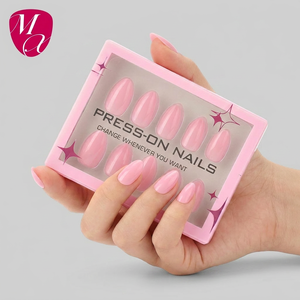 Lot de 30 <span class=keywords><strong>faux</strong></span> <span class=keywords><strong>ongles</strong></span> en acrylique à presser, courts, forme amande, couleur nude naturelle, réutilisables, avec colle et emballage personnalisé - Product Image 4