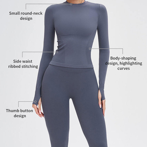 Custom Yoga Sets Wholesale Seamless Yoga Long-sleeved Round Neck Tight-fitting Sports Yoga Clothes Fitness T-shirt <strong>Women</strong> Sports - Product Image 1