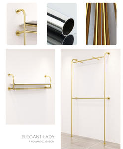 מסחרי 2 שכבה בגדים מתלה זהב צינור בגדים מתלה נירוסטה בד <span class=keywords><strong>Stand</strong></span> מדף תצוגת קיר רכוב - Product Image 5