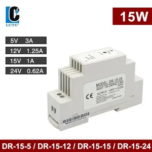 15W 5V 12V 15V 24V Output Voltage DR-15 Series 0.63A 1A 1.25A 2.4A Rail Type Small Volume Dc Switching 12V Din Rail Power Supply