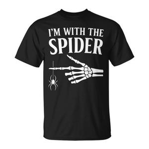 Camiseta I'm With The Spider con diseño de mano de esqueleto de Halloween - Product Image 1