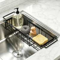 Panier de rangement extensible en fil métallique pour évier de cuisine, support pour brosse et éponge