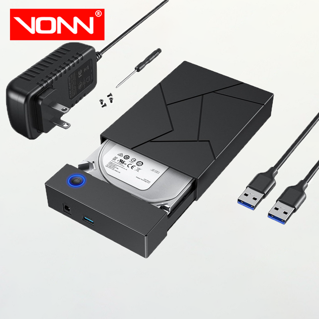 VONN Hot Sale 3.5'' Hard Drive External Enclosure USB 3.0 with 12V Power Adapter Plastic Case for 2.5/3.5 Inch SATA HDD SSD 18TB