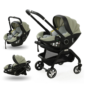 Poussette 3-en-1 avec siège auto, panier de couchage pliable portable, barre de poussée réglable, chariot de voyage, roues universelles, cadre métallique - Product Image 3